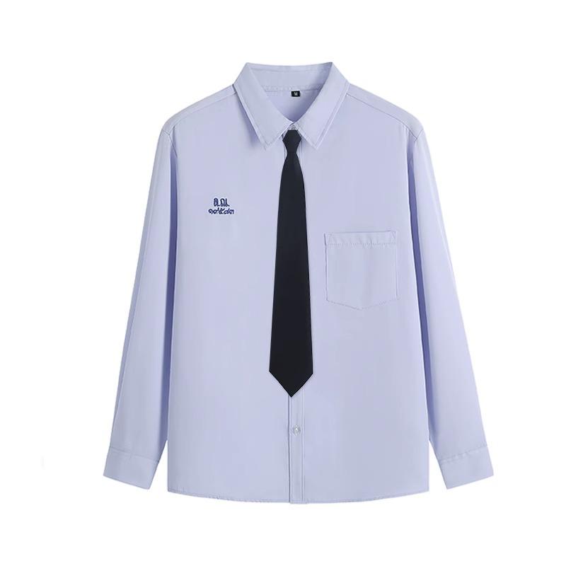 Thai Style Girls' Short/Long Sleeve School Uniform Shirt with Embroidered Badge for JK High School Students