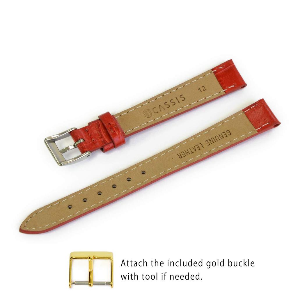 CASSIS Calf Crocodile Embossed Watch Strap DONNA Croco Calf 12mm Red with Replacement Tool D0000312083012M [Cassis]