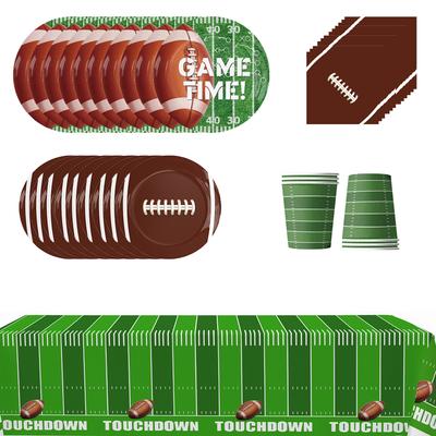 51Pcs For Rugby Football Themed Party Decor Kit W/Plates Napkins Cups Tablecloth