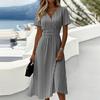 Damen-Gestreiftes Print-Kleid mit V-Ausschnitt und kurzen Ärmeln - Lässige Sommer-Modekleider für Damen