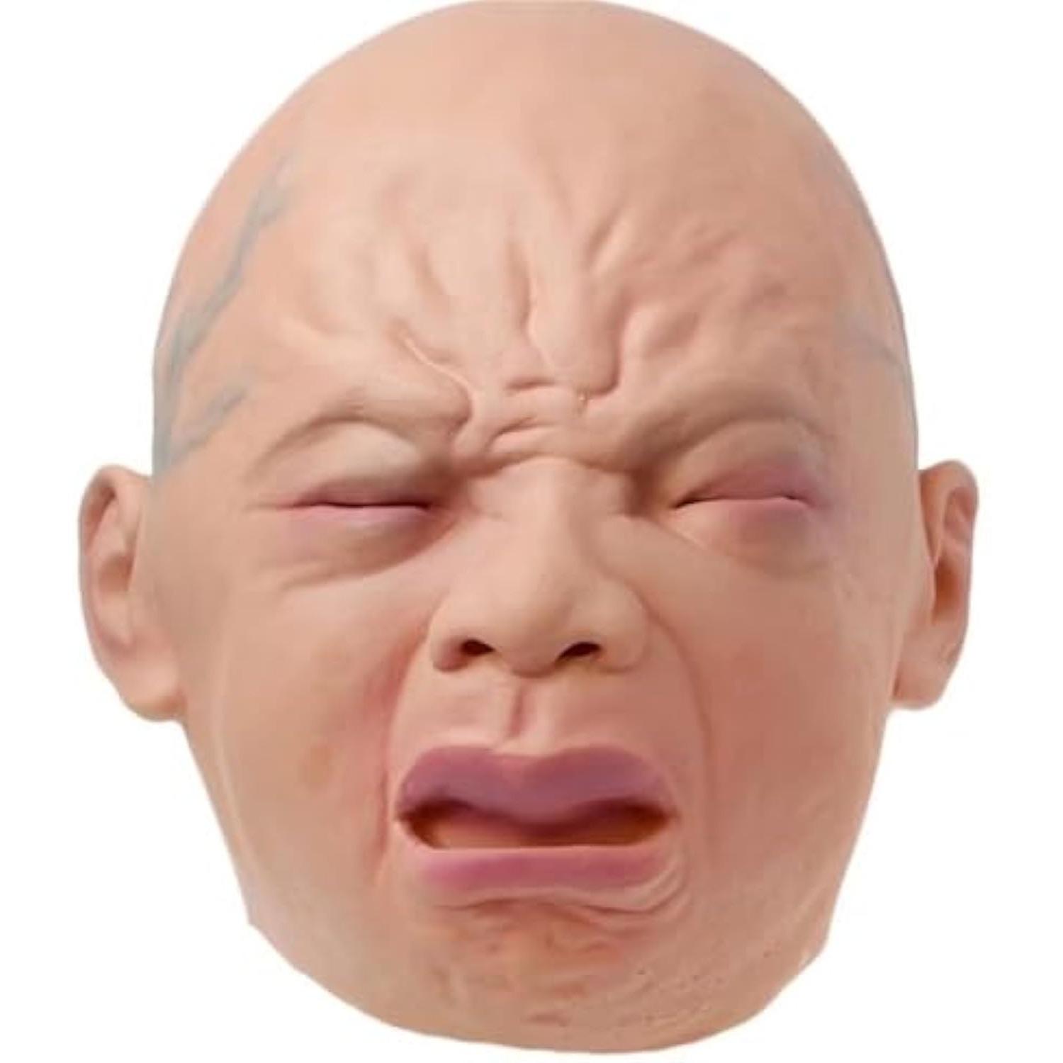 Halloween Big Head Crying Face Baby Mask Costume Party Novelty Funny Live Streaming Latex Mask Crying face