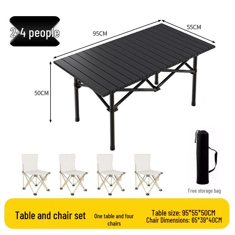 Outdoor Portable Folding Table & Chairs Set - Lightweight Roll-Up Table with Camping Seats