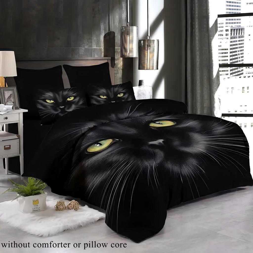 Comforter Cartoon Black Cat Pupil 3D Printed Bedding Set Cute Animal Style Luxury Soft Comfortable Home Polyester