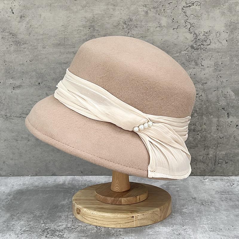 Французский Элегантный Темперамент Шерстяной Цилиндр Женский Сезон Хепберн Ветер Легкая Пряжа Маленькая Шляпа-Ведерко Ретро Шляпа-Ведро Японский M（56-58cm）