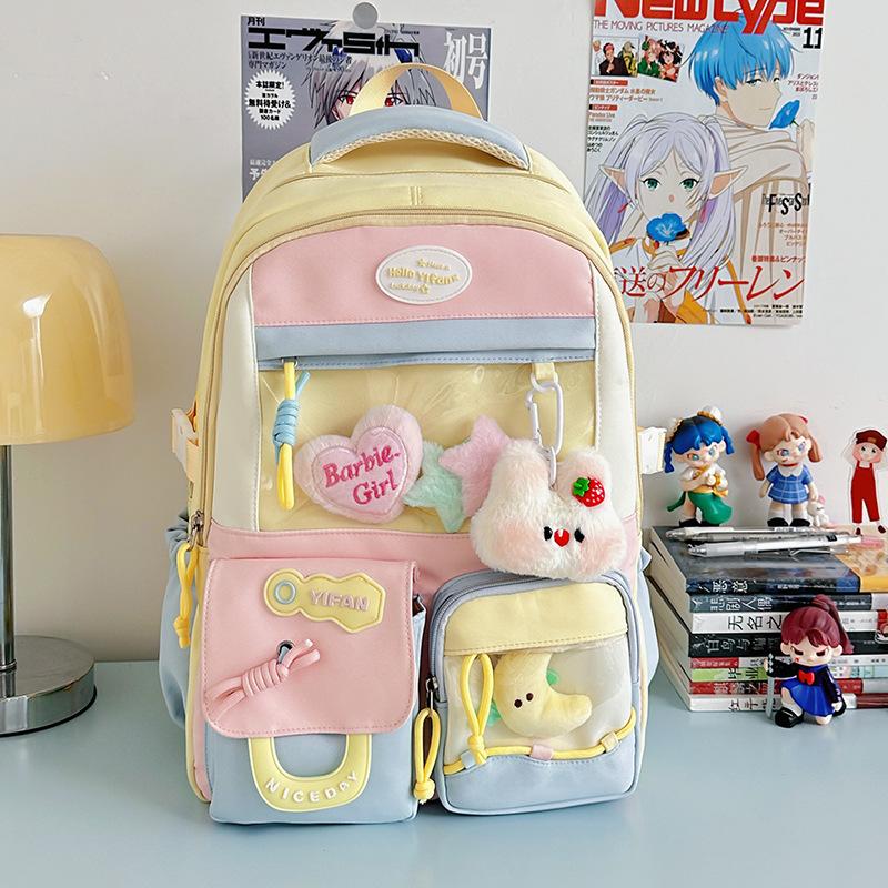 The New Japanese Ins High-value Sweet and Transparent Bag Schoolbag Female Contrasting Color Splicing Large-capacity Backpack