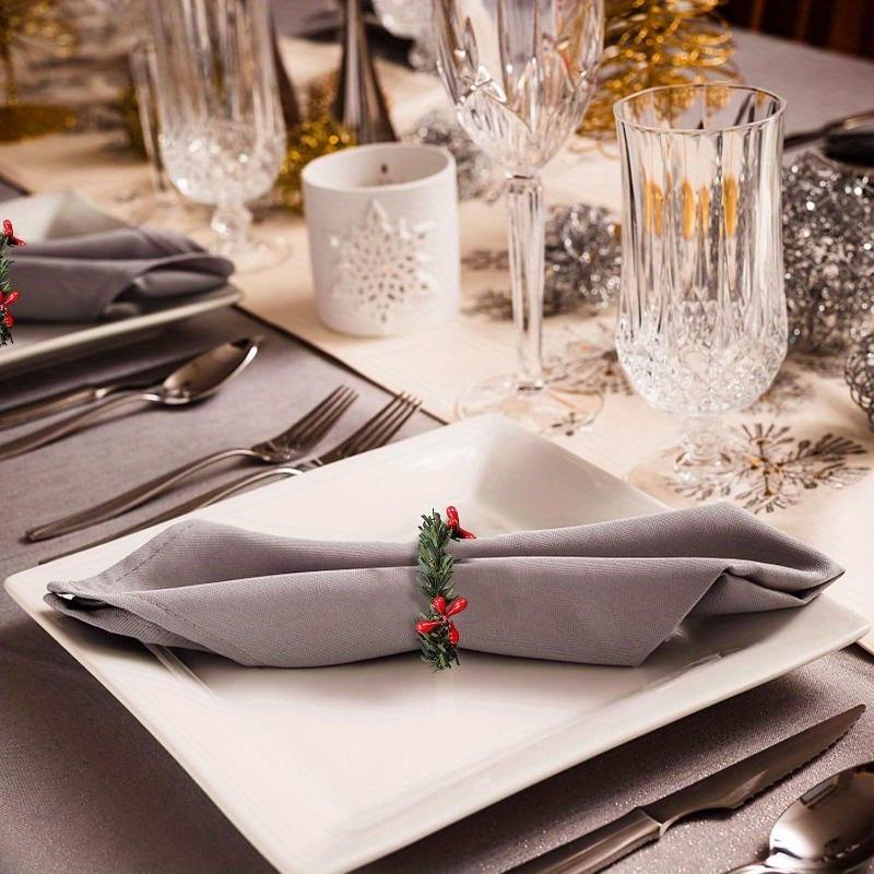 12pc Christmas Napkin Rings Set Pine Needles Wreath with Red Berry Napkin Holder for Winter Family Gathering Xmas Festival Decor