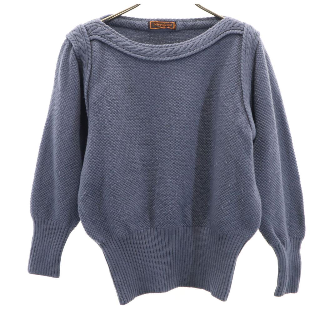 YVES SAINT LAURENT 80s 90s Old Long sleeve sweater M Blue knit Women Used