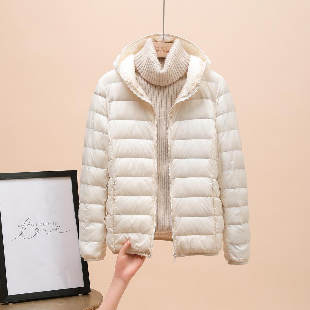 Down jacket women's new short light and thin thickened warm slim white duck down fashion coat