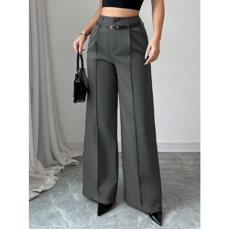 2026 Fashion High Waisted Wide Leg Trousers with Belt Solid Color Office Wear Casual Business Straight Leg Pants Spring Women's Bottoms
