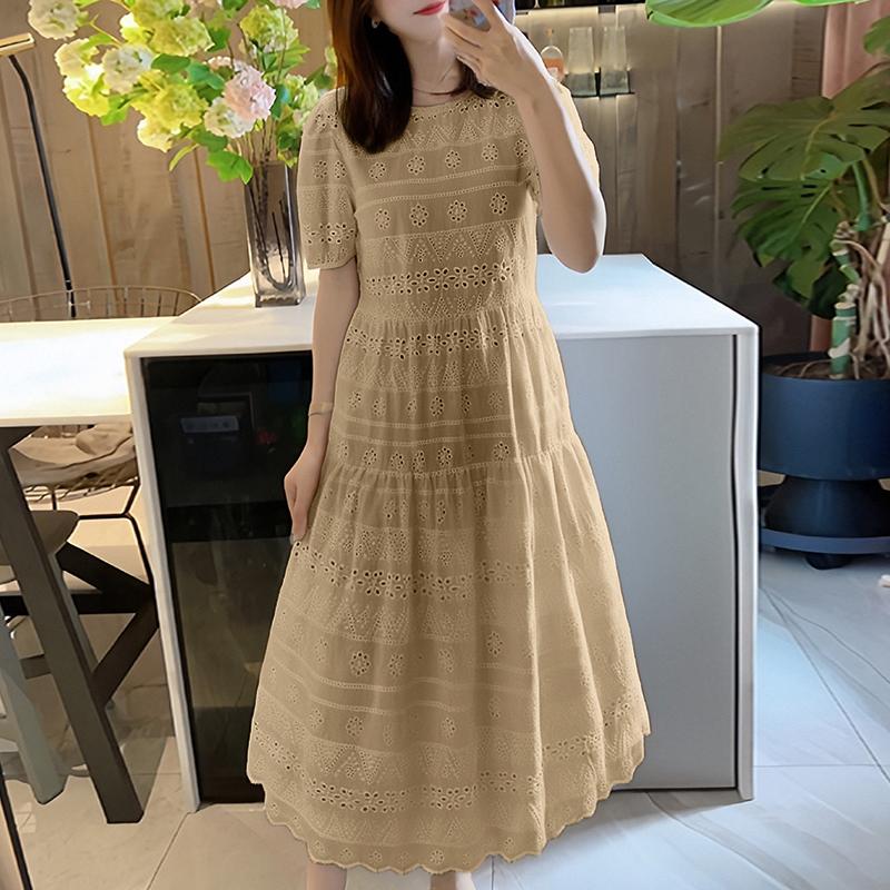 

ZANZEA Женское летнее кружевное платье крючком с круглым вырезом и коротким рукавом 4XL хаки