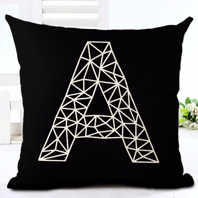 Black and White Letters and Line Printing Cushion Covers For Sofa Cotton Linen Decorative Pillow Case 45*45cm Cojines