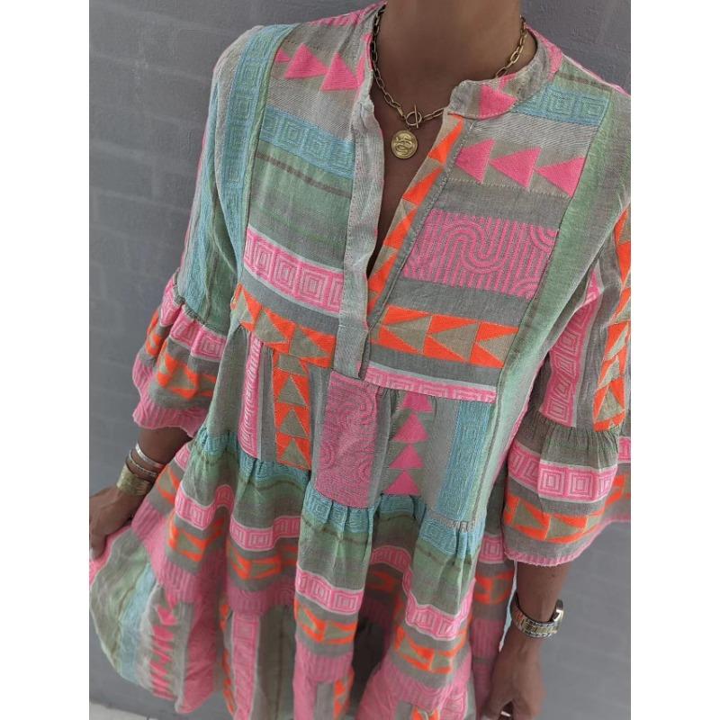 

Модное женское платье-рубашка с воротником-стойкой и рукавами три четверти XL розовый