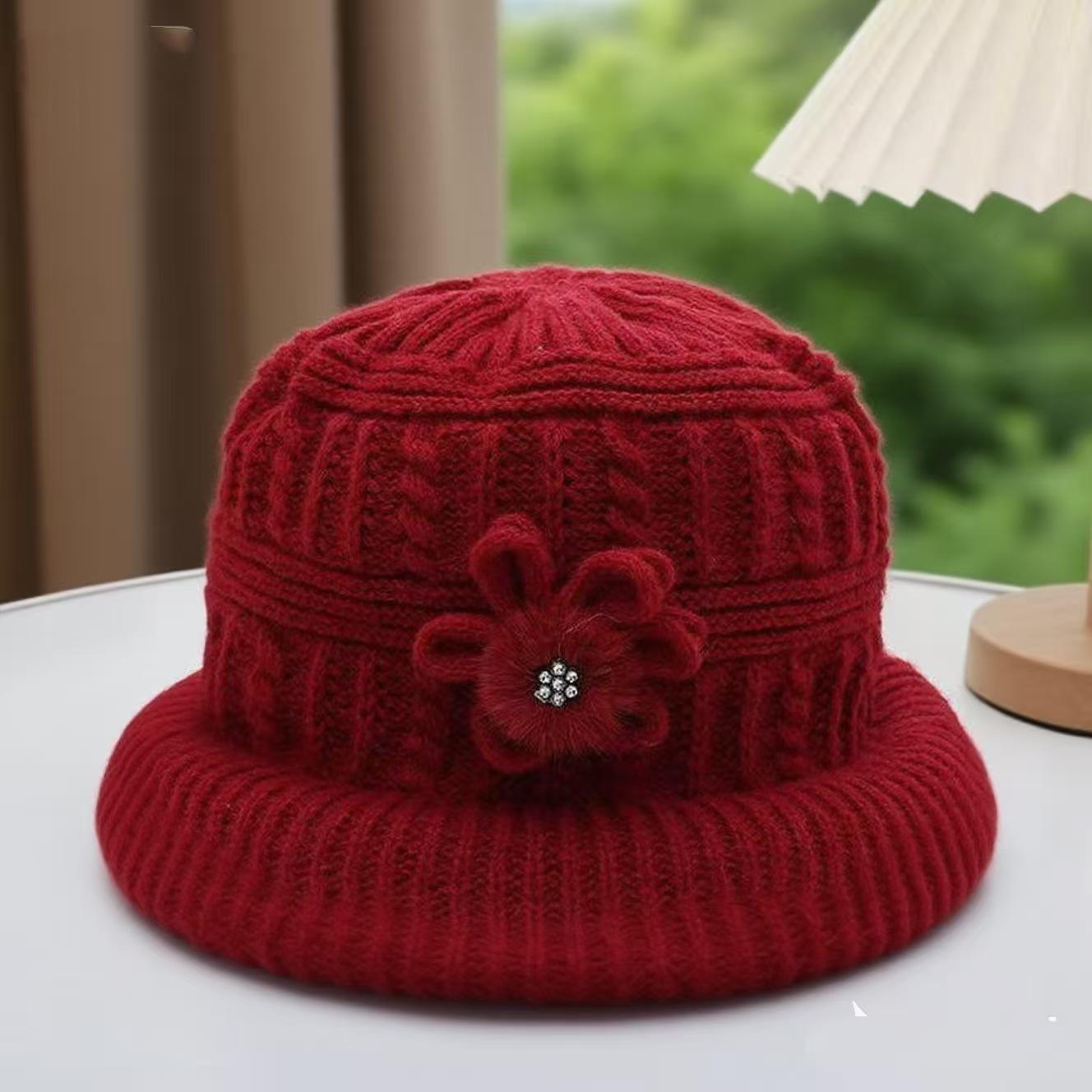 

Утепленная теплая шерстяная шапка для мамы и бабушки - Уютная, на бархатной подкладке, непродуваемая вязаная шапка для осени и зимы One Size