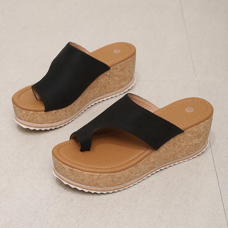 Large size wedge slippers women's 2025 new fashion cover toe comfortable platform foreign trade European and American Roman fish mouth shoes