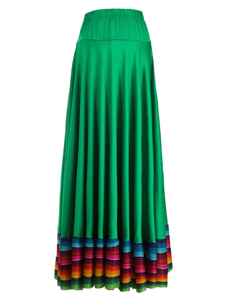 Women Colorful Elastic Dance Skirt for Flamenco Ballroom Dance Folk Dancing Stage Performance Costume