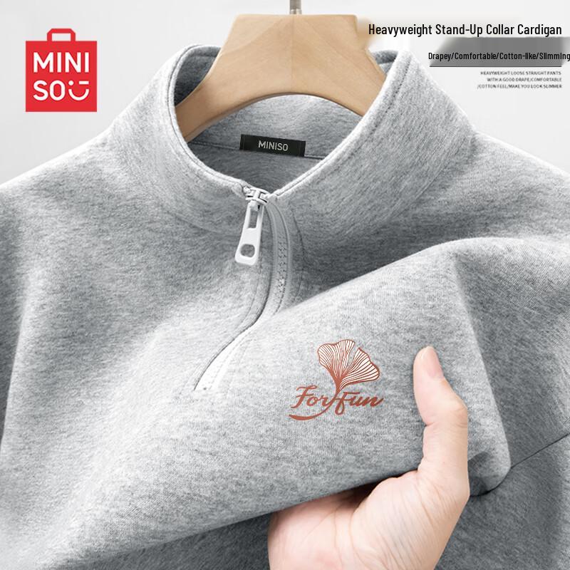 MINISO Herren Halb-Reißverschluss Stehkragen Schweres Sweatshirt