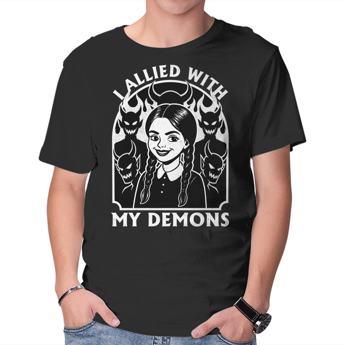Unisex Crew Neck T-Shirt Goth Girl Demons Graphic Short Sleeve Casual Tee XXXL