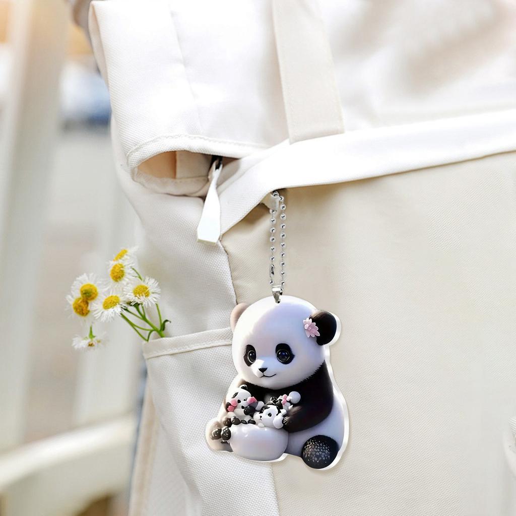 2D Cute Car Acrylic Flat Rearview Mirror Pendant Keychain Accessories