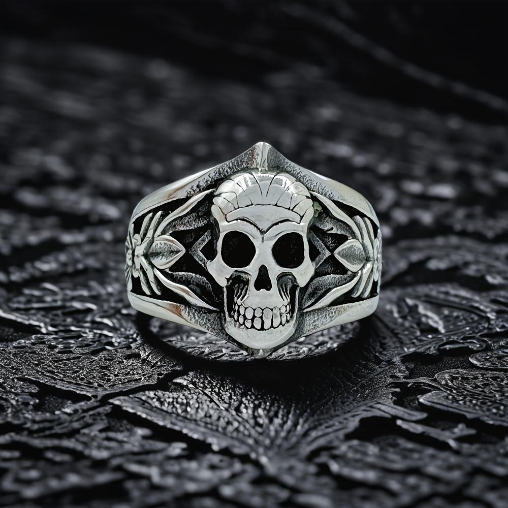 New Skull Ring 316L Stainless Steel Jewelry Fashion Biker Flower Skeleton Ring 13