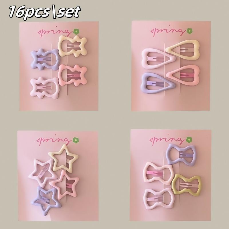 12pcs Sweet Girl Candy Color Love Star Shaped Hair Clip Daily Fashion Wearing Bangs Side Clips Perfect Tidying up Broken Hair