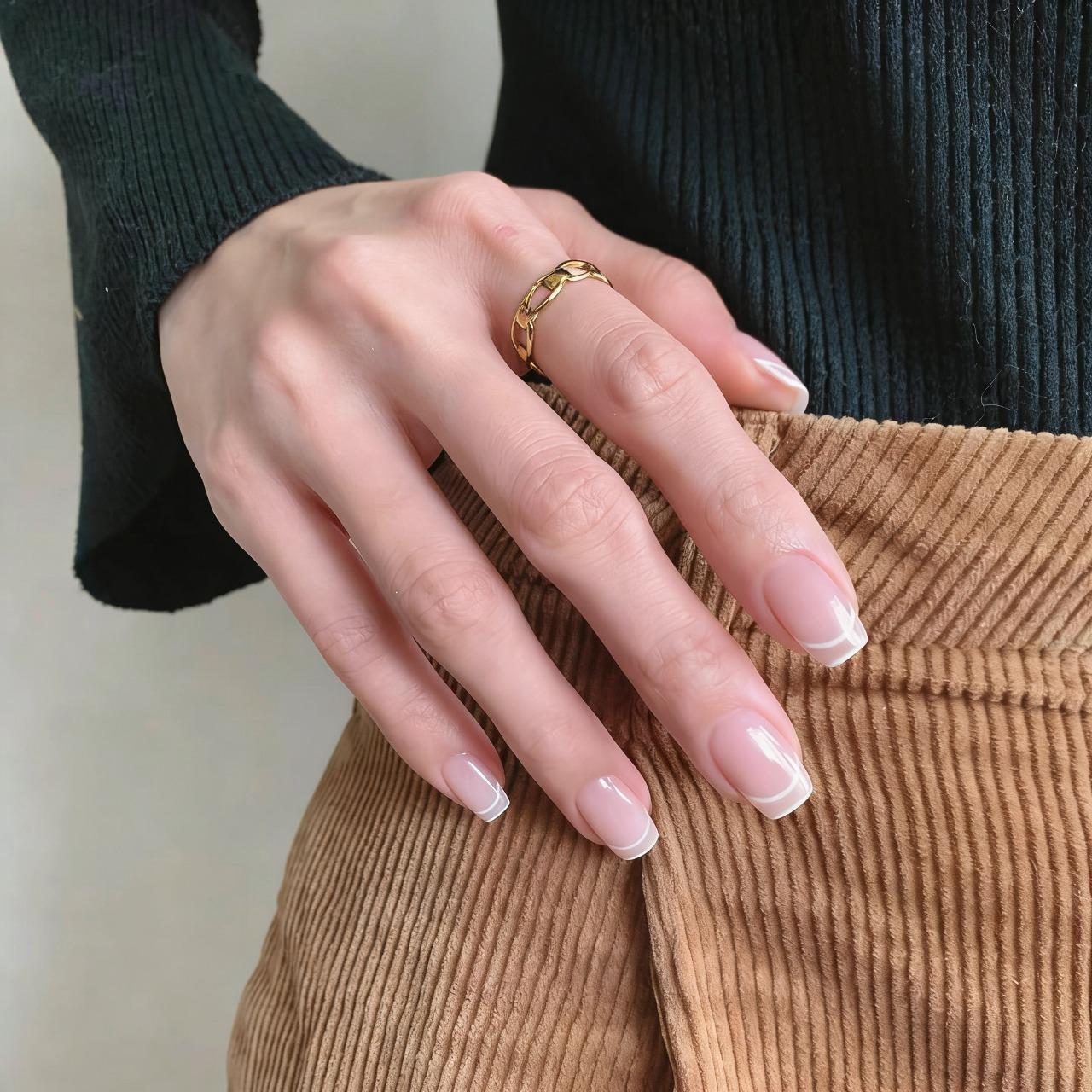 Hollow French Nude Nails: Elegant Handmade Ins Style Extra Small