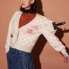 Vans X The Monsters Collaboration Labubu Letter Single-Breasted Casual Long Sleeve Knit Sweater Women sweater Beige Checkered VN000JFEDHI