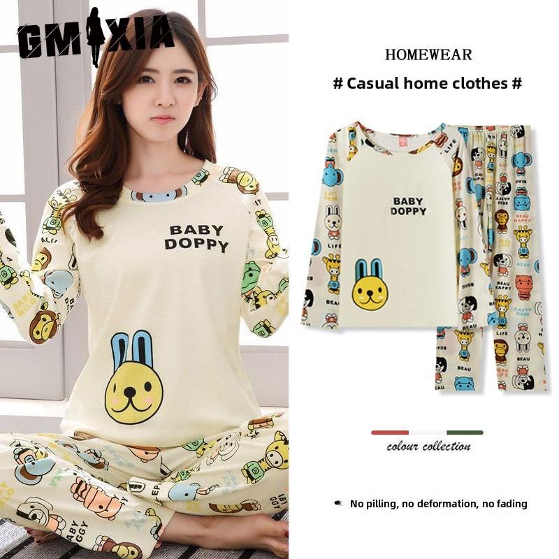 

GMXIA Pajamas for Women Spring and Autumn, Long Pants, Long Sleeves, Home Wear, Cartoon Casual Student Dormitory Room Home Wear Set XXL
