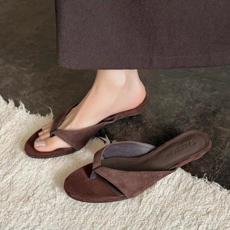 French Retro Toe Thin Heel Cool Slippers New Versatile Flip-flops High Heel Outer Wear Commuter Simple Sandals