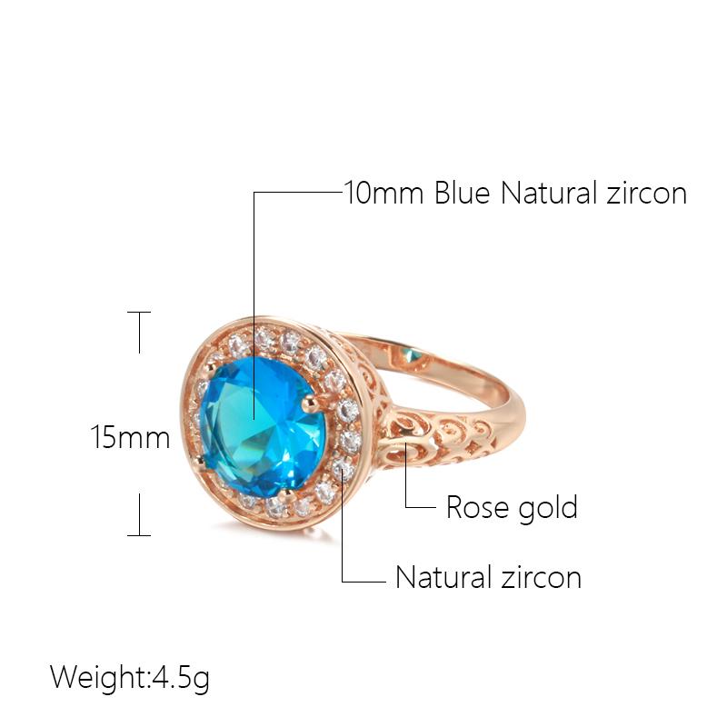 Kinel lesklé velké modré zirkonové prsteny pro ženy snubní prsteny v barvě růžového zlata
