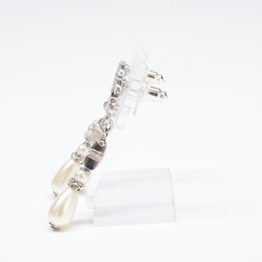 CHANEL C25 CC Logos Star Rhinestone Drop Pearl earring SVHardwareUsed