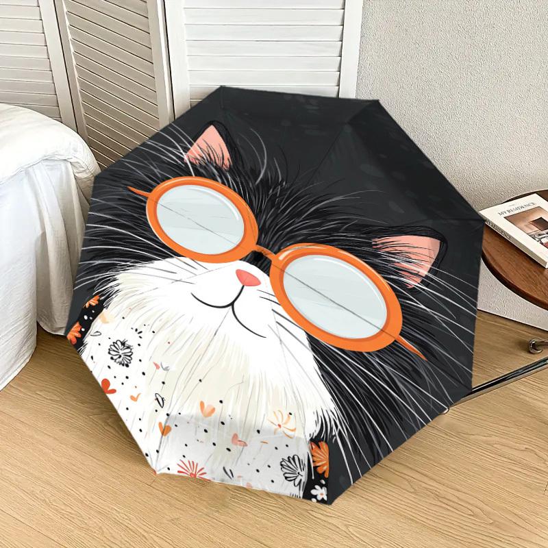 1pc cat glasses Pattern Umbrella Design Automatic Opening and Closing Umbrella, High-quality Travel Umbrella, Lightweight and Portable, -56