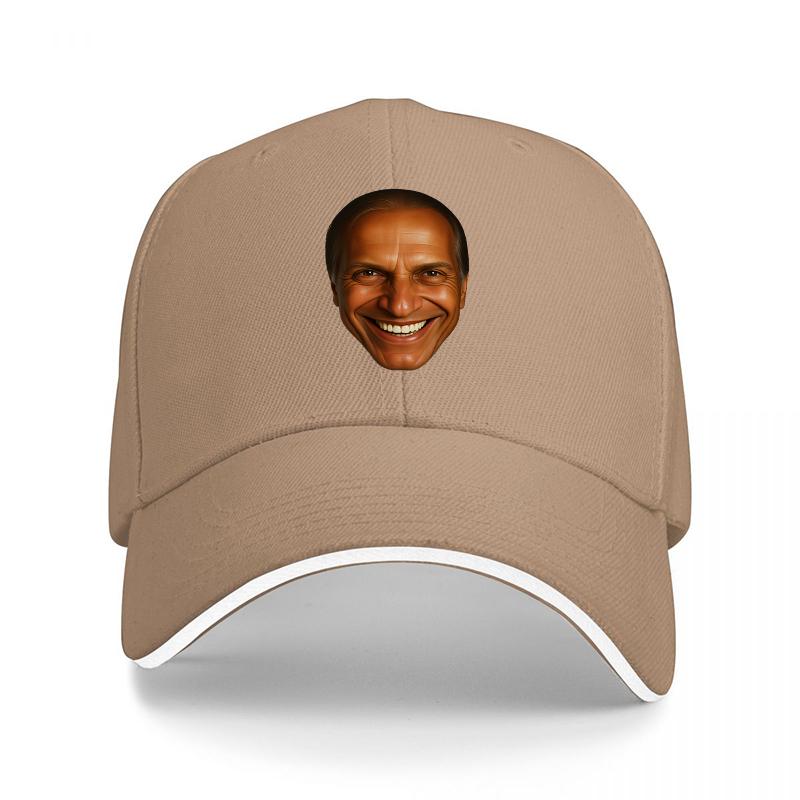 Obama Face Print Baseball Cap Black Adjustable Hat with White Trim and Smiling Portrait Design for Adults