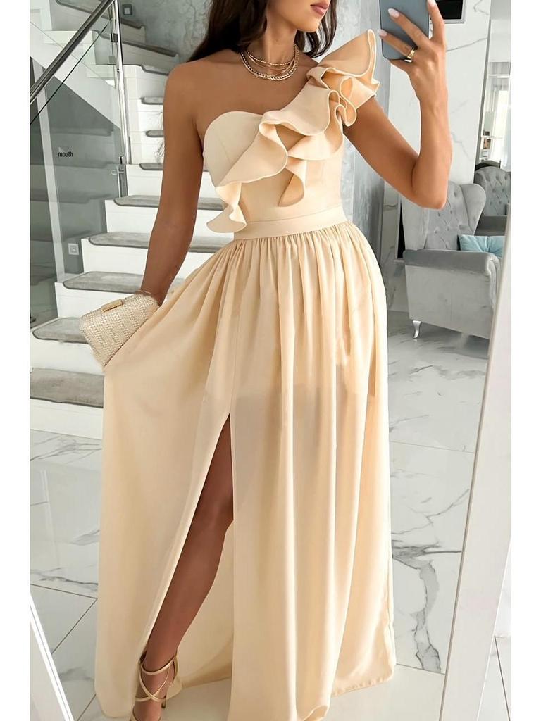2022 Sleeveless Ruffle Hem Slit Dress - European & American Women's Style