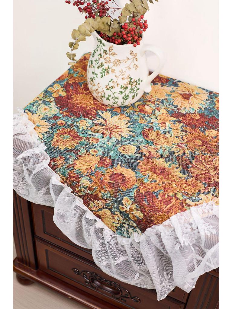 Imanqi Yun Pomarańczowy Żakardowy Obrus z Falbaną z Koronki - Wielofunkcyjny Pokrowiec na Zewnątrz