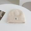 Simple Letter Pattern Labeling Knitted Hat for Women In Autumn and Winter New Thickened Warm and Cold Hat Showing Face Small Ear Protection Hat