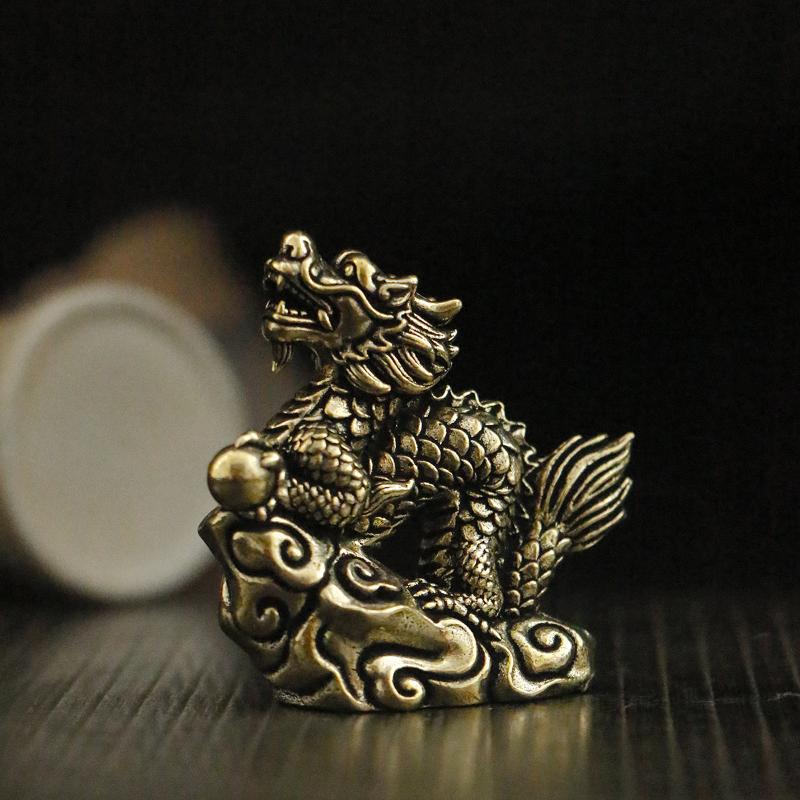 Antique Dragon Statue Ornament Zodiac Animal Brass Crafts Feng Shui Decoration Office Figurines