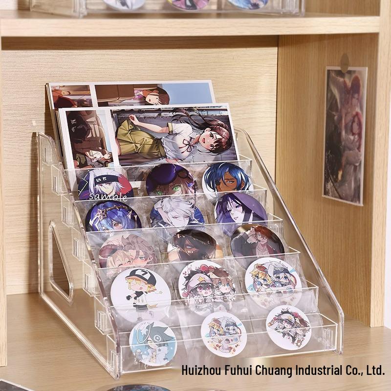 Acrylic Badge Display Stand with Transparent Tiered Shelves for Desktop Badge Storage