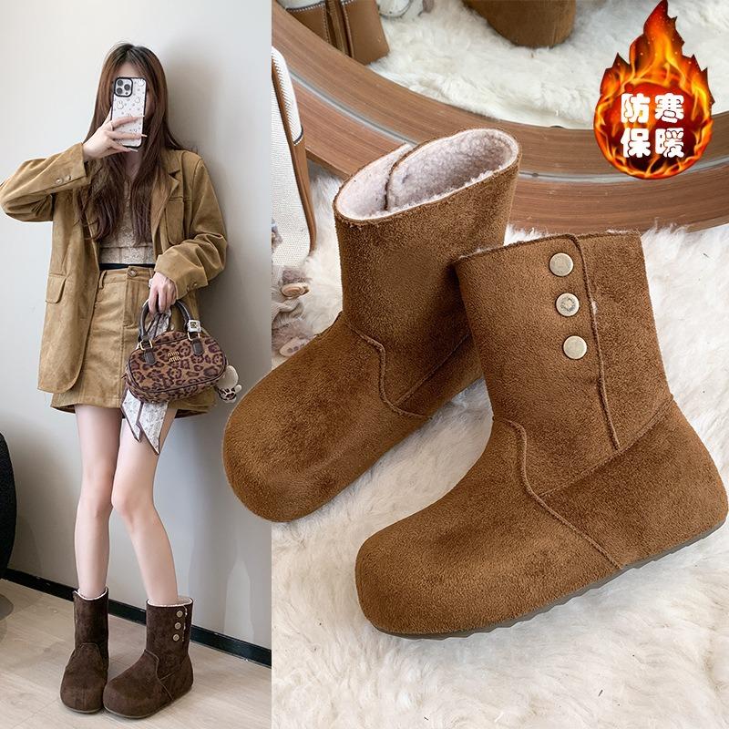 Two wear snow boots women's winter new retro lamb wool short boots velvet cotton shoes