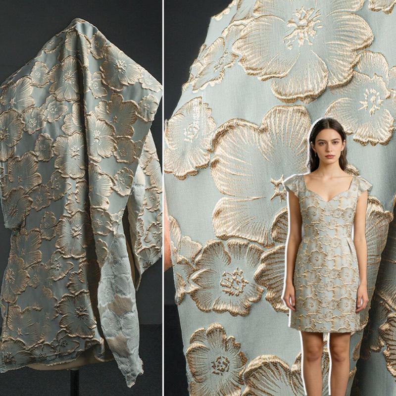 145cm Width Golden Silk Jacquard Fabric Three-dimensional Texture Embroidery for DIY Sewing Cheongsam Clothing Designer Fabric