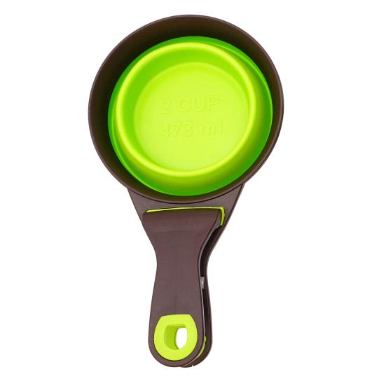 Collapsible Pet Scoop Silicone Measuring Cup with Sealing Clip 2 in 1 Multi-Function Scoop Bowls for Dog Cat Food Water