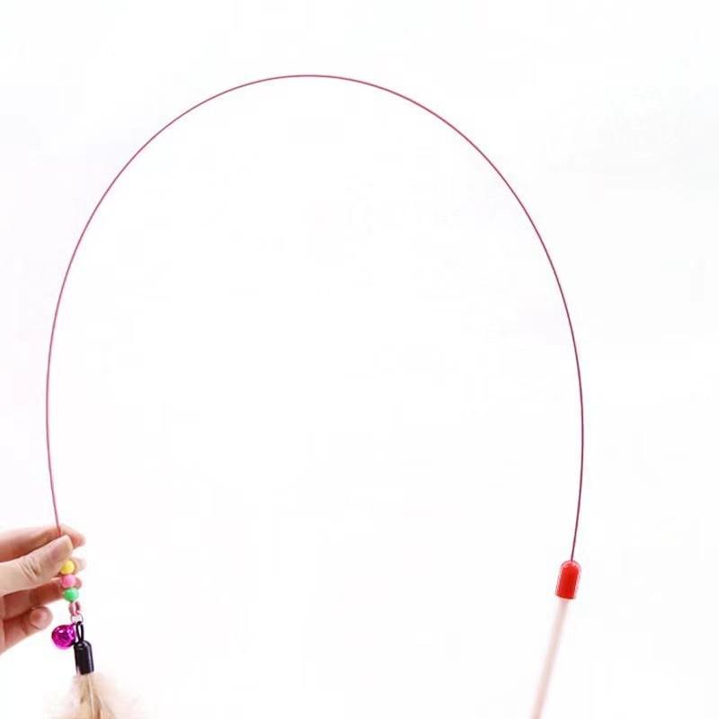 Interactive Cat Wand Toy With Feather Bell Plastic Handle Steel Wire Design Indoor Play Mental Stimulation