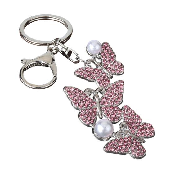Keychain Pendant Rhinestones Inlaid Imitation Pearls Butterfly Charm Key Holder Car Bag Charm Small Accessory