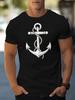 Black Unisexs Summer Tee Anchor Rope Nautical Sketch Print Short Sleeve Casual Street Top For Sailor Ocean Lover Male Daily Outfit