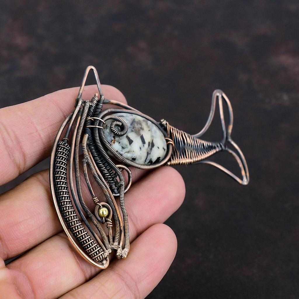 Astrophyllit Anhänger Kupferdraht umwickelter Anhänger Fisch Anhänger Astrophyllit Edelstein Schmuck Handgefertigter Anhänger Kupferschmuck Geschenk für Frauen
