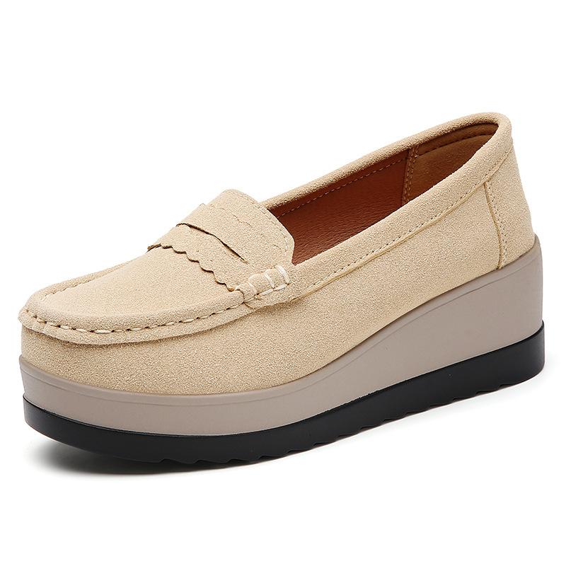 Весенне-осенние женские лоферы на плоской платформе элегантные женские туфли из замшевой кожи женские мокасины слипоны женская повседневная обувь 42EUCN43 абрикосовый 2190₽