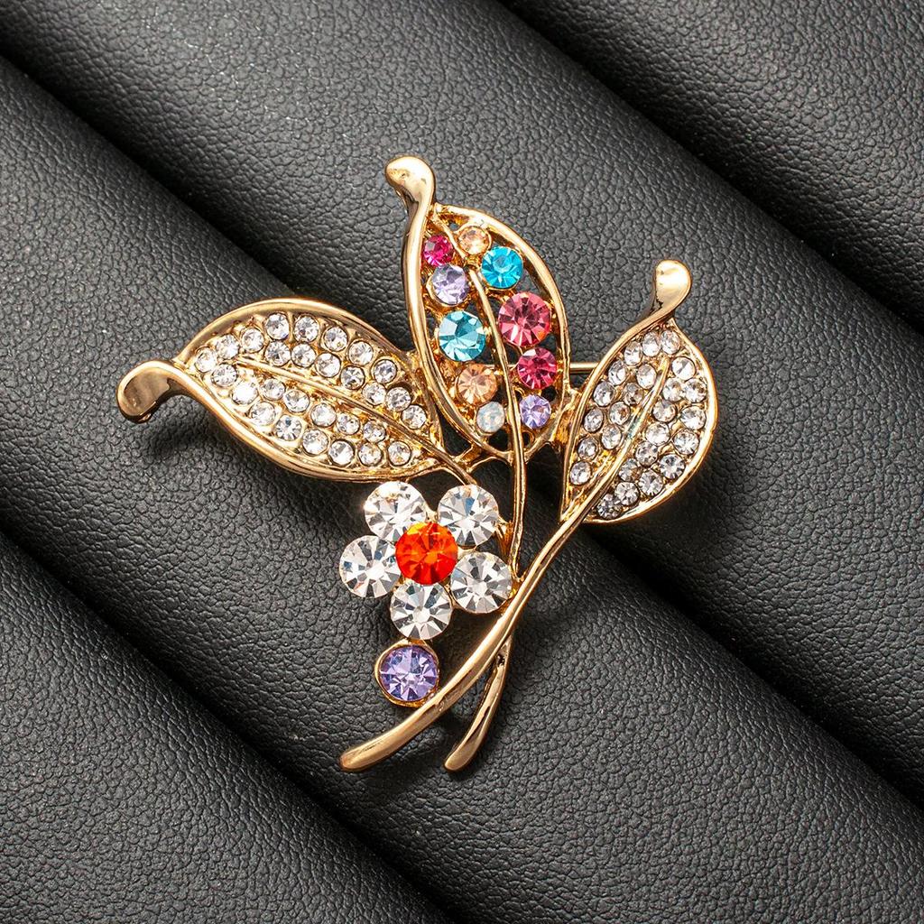 Elegant Rhinestone Flower Bouquet Lapel Pin
