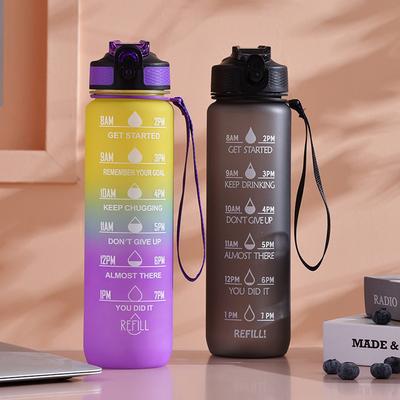 1L Motivational Water Bottle with Straw and Time Marker Leakproof Flip Top Sports Bottle for
