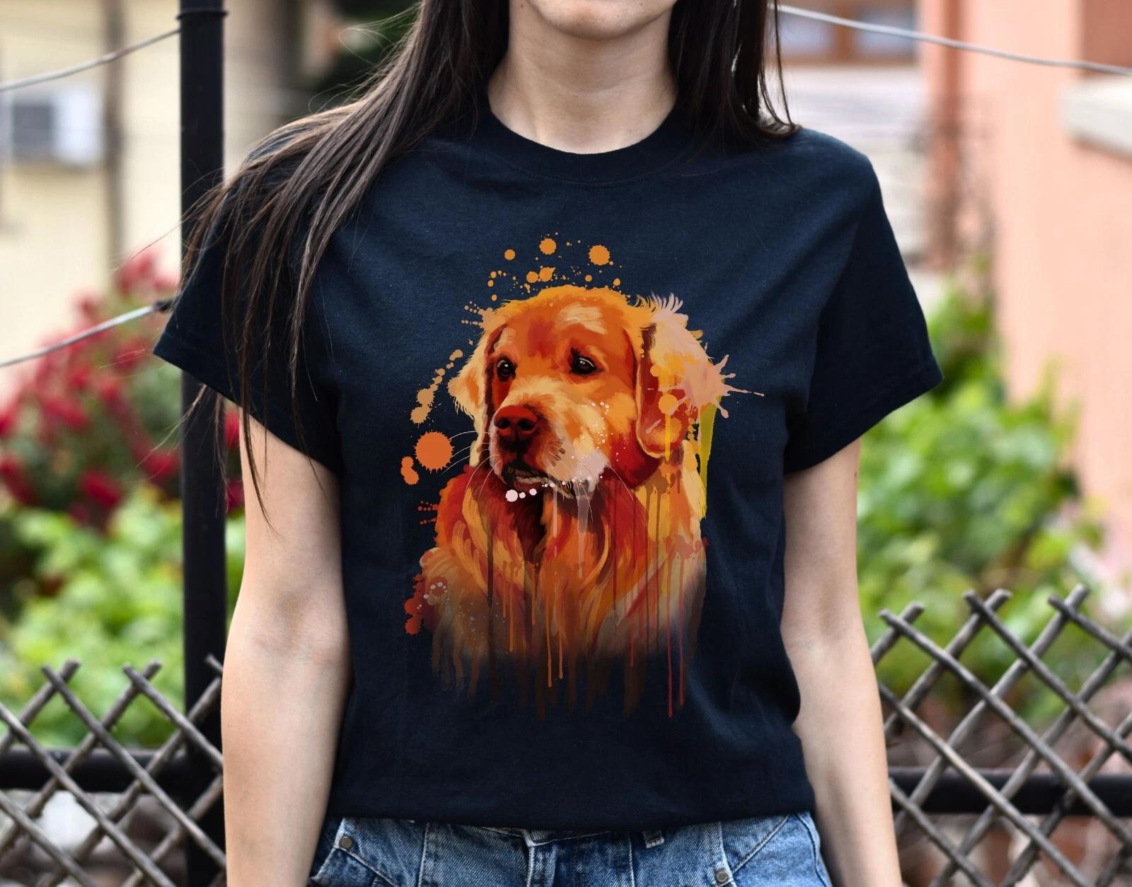 Watercolor Art Golden Retriever dog Unisex shirt S-2XL black navy dark heather XL