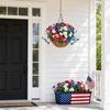 Artificial Outdoor Flower with Hanging Baskets, Red White Blue Fake Flower Planter, Patriotic Decor for 4th of July, Porch Garden