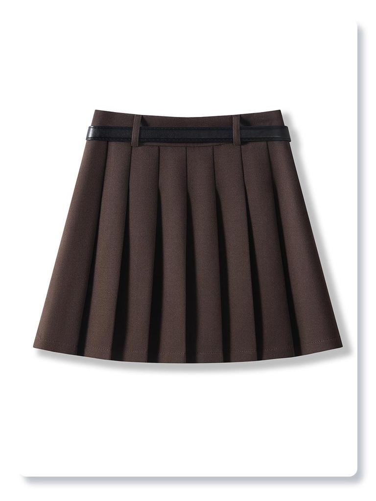 Women's Khaki High-Waisted A-Line Pleated Midi Skirt - 2024 Autumn/Winter Collection